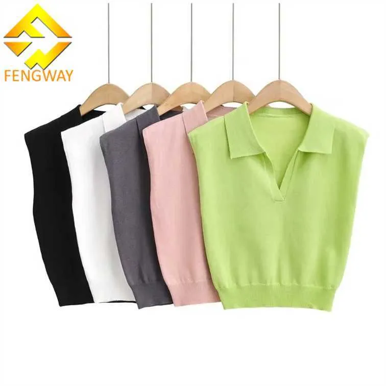 Fengway Custom Solid Solid Turndown Gollar Sleesess Stretch Sllim Fit String Top Knit