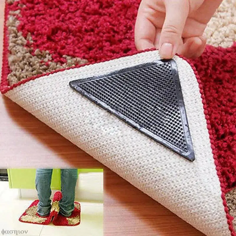 Bath Mats 4Pcs/set Triangle Washable Reusable Rug Anti-skid Rubber Mat Non Slip Patch Tape For Tile Floors Carpets Corners Pad
