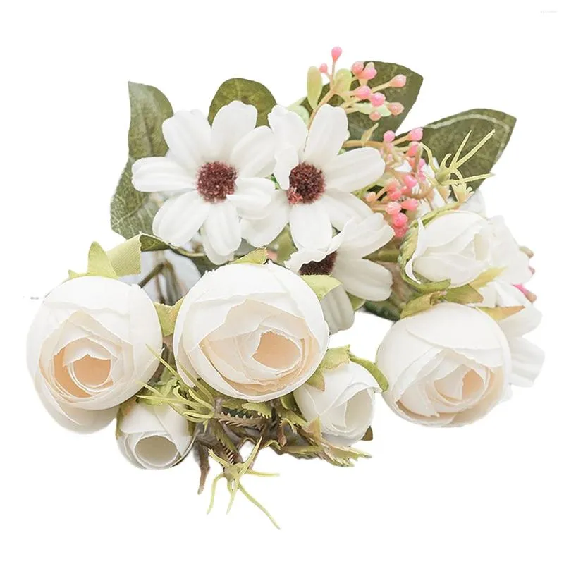 Fiori decorativi mazzi di seta artificiali boccioli di seta con steli e foglie di artificia bouquet falso per il matrimonio da sposa domestico