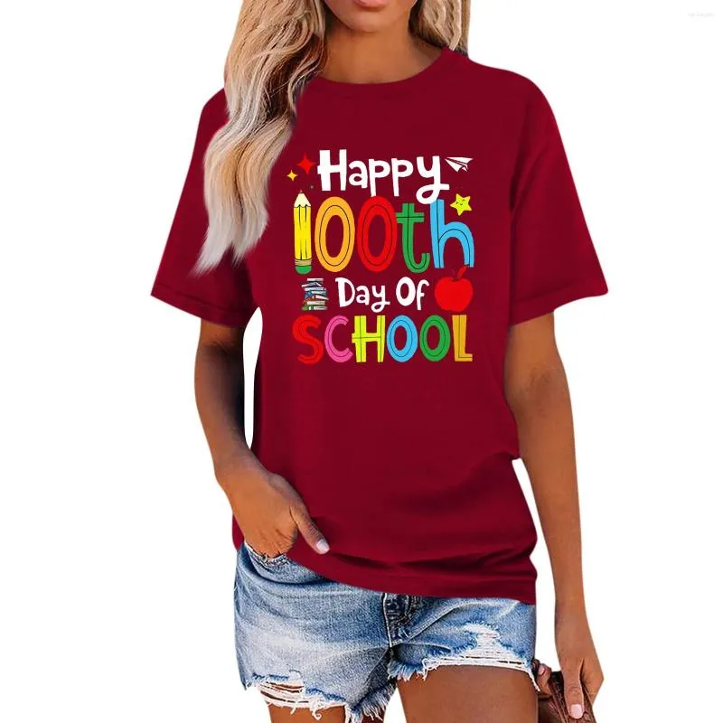 Camisetas para mujeres 100 días de camisa de la escuela para mujeres maestras gráfica de manga corta camiseta camisetas camisetas de moda femenina Loos