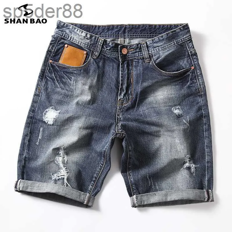 Shanbao Brand Straight Loose Jeans Shorts 2019 Summer New Style Leather Pocket Mens Fashion Shorts décontractés de grande taille 28-40 7A8S