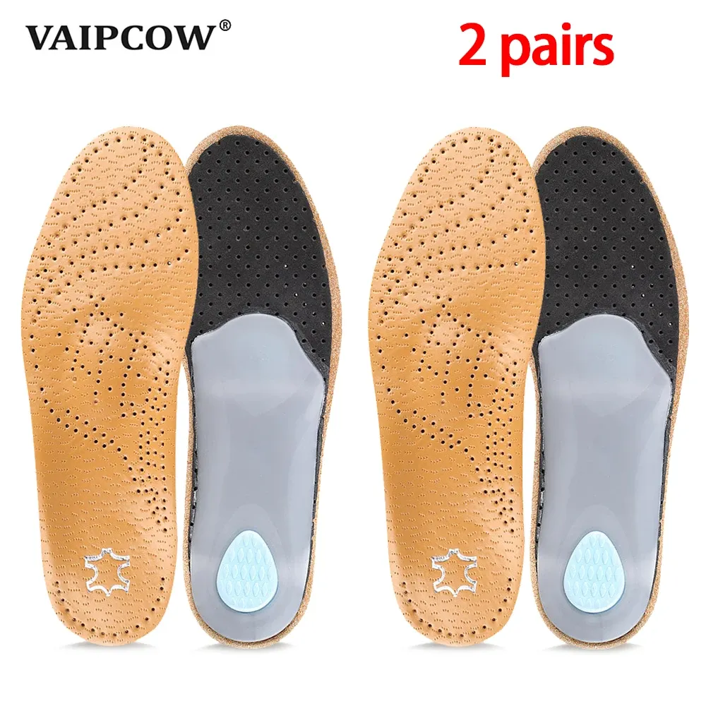 Tillbehör VAIPCOW 2 Par Högkvalitativ läder Ortotisk innersula For Flat Feet Arch Support Orthopedic Shoes Sole Insoles for Men and Women