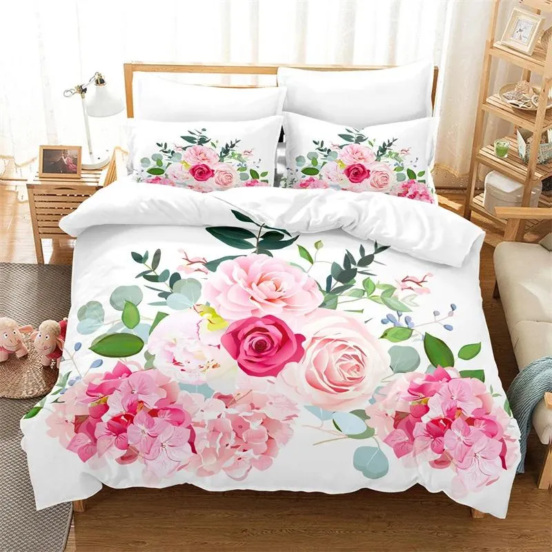 Bedding conjuntos de rosa rosa capa de edredão 3d Fashion Moda Soft Warl King Bound Girl Bed