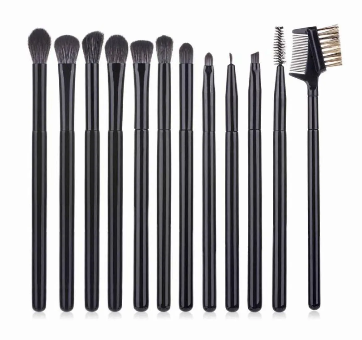 12st Black Makeup Brushes Set Eye Shadow Eyebrow Lip Eyelash Eyeliner Brush Eyebrow Brush and Comb Cosmetic Beauty Tools utgör 8384435