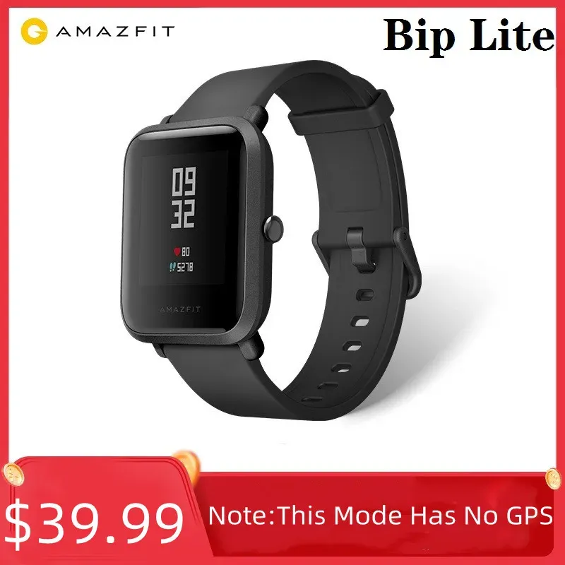 Watches Stock Amazfit Bip Lite 1.28Inch Display Bluetooth4.1 Sport Heart Rison Monitor IP68 Vattentät samtal påminnelse Zepp Life App