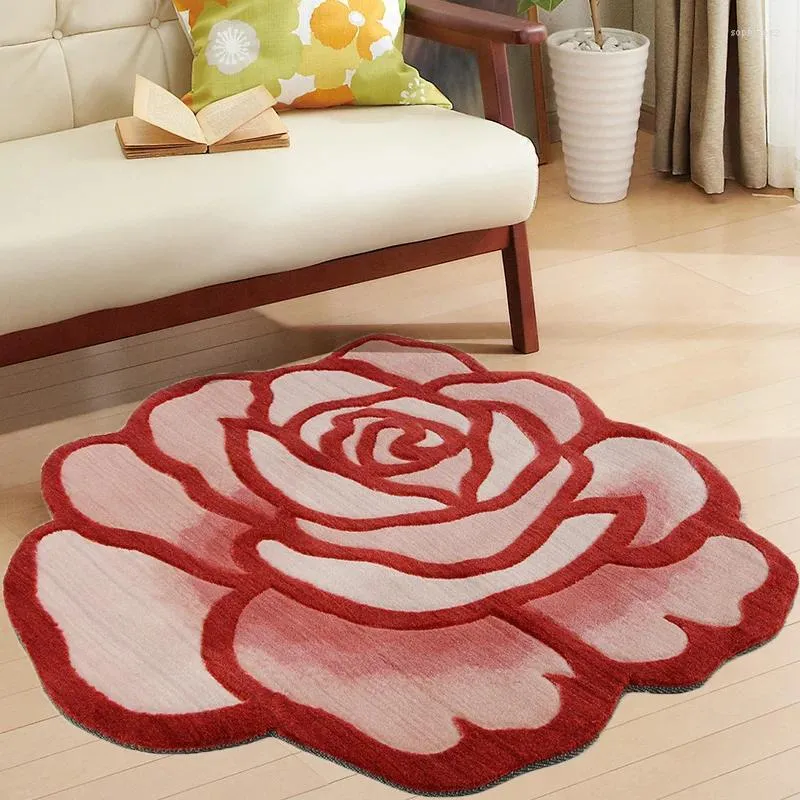 Carpets Fashion Pastoral Style Handmade Embroidery 3D Rose Carpet Floral Non-Slip Mat Abstract Roses Shape Rug For Living Room