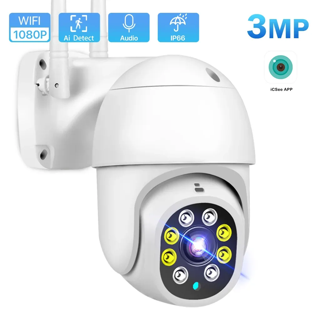 Câmera Wi -Fi de câmeras 1080p HD CCTV Câmera IP Outdoor IP 3MP AI Rastreamento automático ICSEE CCTV Vigilância RJ45 Mini câmeras de cúpula de velocidade com fio