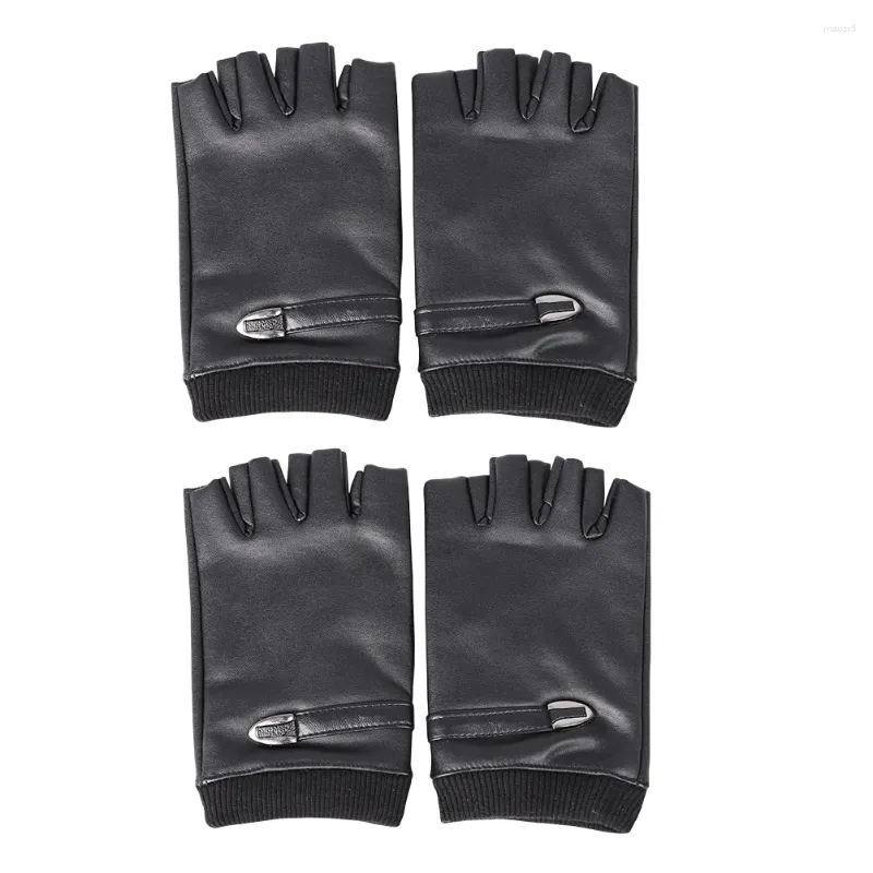 Gants de cyclisme 2 paires de PU demi-doigt vélo de pêche d'hiver (noir)