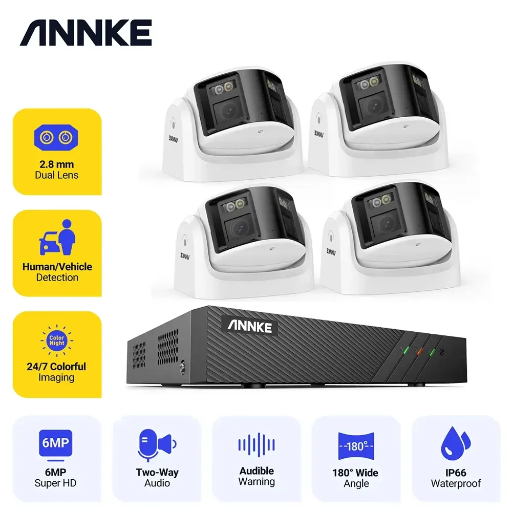 Sistema Annke 6MP Security Camera Dual Lens 8CH NVR Ultra HD Poe AI Rilevamento umano CCTV Kit di sorveglianza di videosorveglianza 180 gradi panoramica