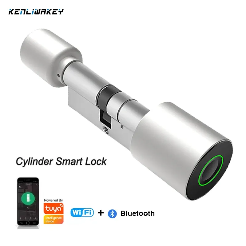 Verrouiller Tuya Smart Cylinder Lock Empreinte digitale Biométrique Bluetooth App Euro A réglable Digital Electronic Smart Door Lock sans clé