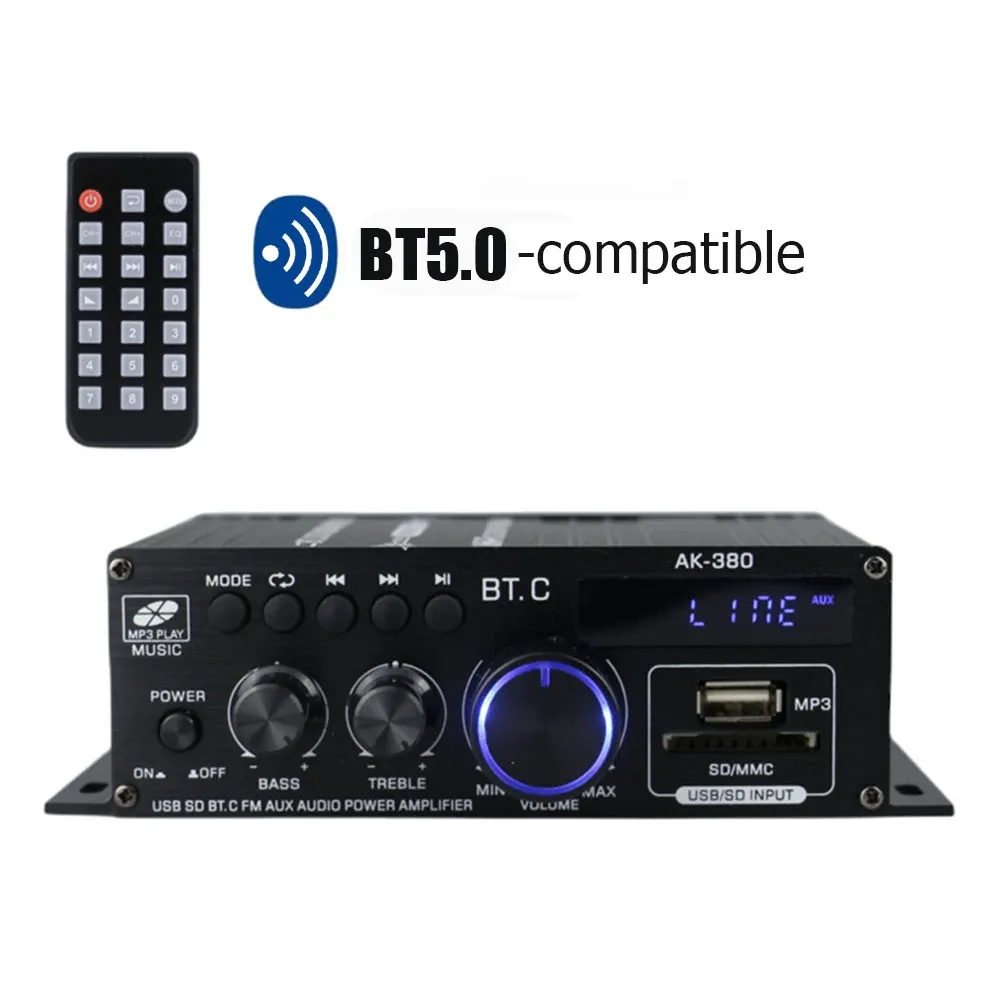 Amplificateur AK380 HIFI FM Audio Amplificateur 2.0 Channel Digital Subwoofer Enceinte Amplificateur pour Karaoke Home System System
