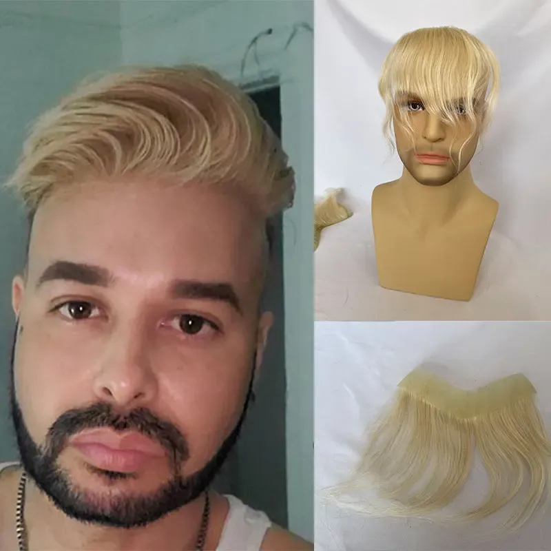 Toupees Toupee masculino Humano Cabelo curto para homens V estilo lronde Remy Remy Homens de cabelo natural com base na pele fina