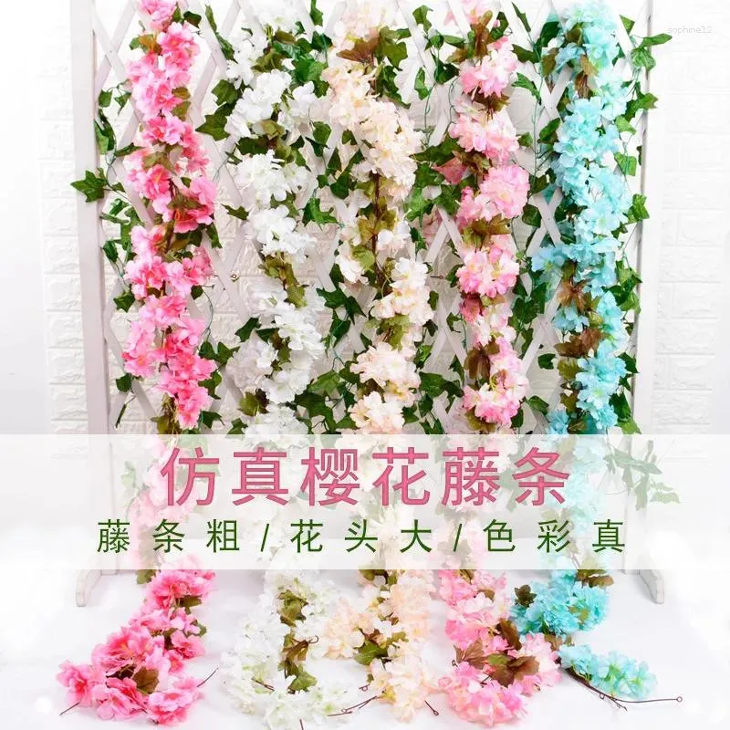 Dekorativa blommor Simulerade körsbärsblommor Vine Wedding Decoration Artificial Flower Home Holiday Party Fix Up