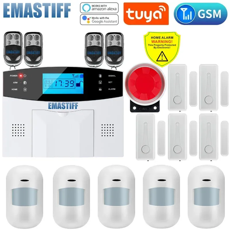 Kits Tuya Wifi Smart Wireless Wire Gsm Home Security Alarm System with Motion Sensor Detector Compatible with Alexa & Google