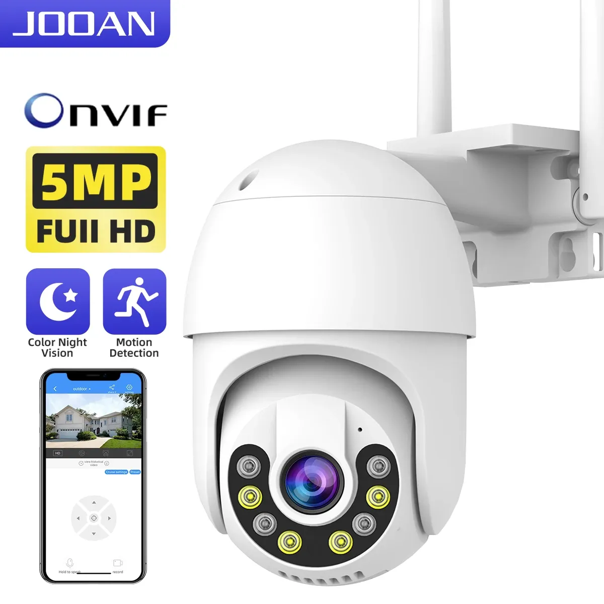 Câmeras jooan 5mp 3mp ptz câmera externa rastreamento automático Night Night OnVif Wireless Security Camera Wi -Fi IP Câmera de vigilância