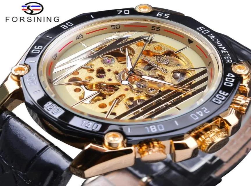 Forsiner Golden Skeleton Clock Male Men039s Automatic-wind-wrist Montres Top Brand Luxury Hands Luming Black Band8200266
