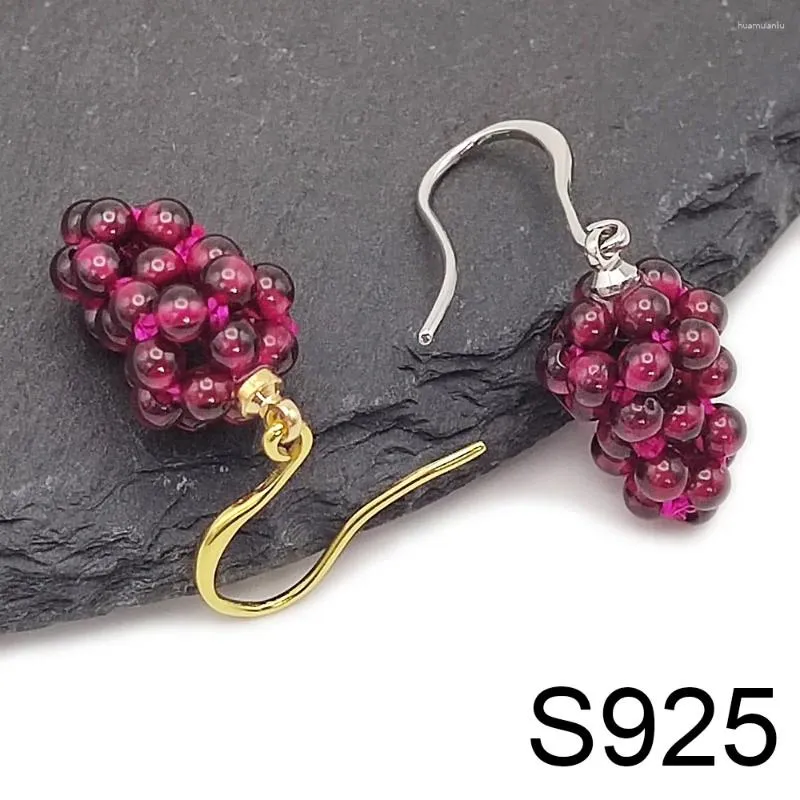 Brincos de gravação vermelha Garnet Bupe Drop 925 Prata esterlina cluster de pedra natural Fruta Jóias de Birthstone Jóias para mulheres