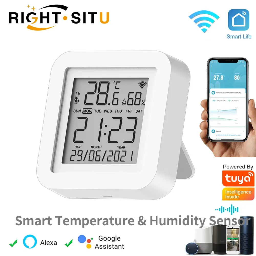 Одежда Tuya Wi -Fi Датчик влажности для умного дома var SmartLife Thermometer Hygrometer поддерживает Alexa Google Assistant