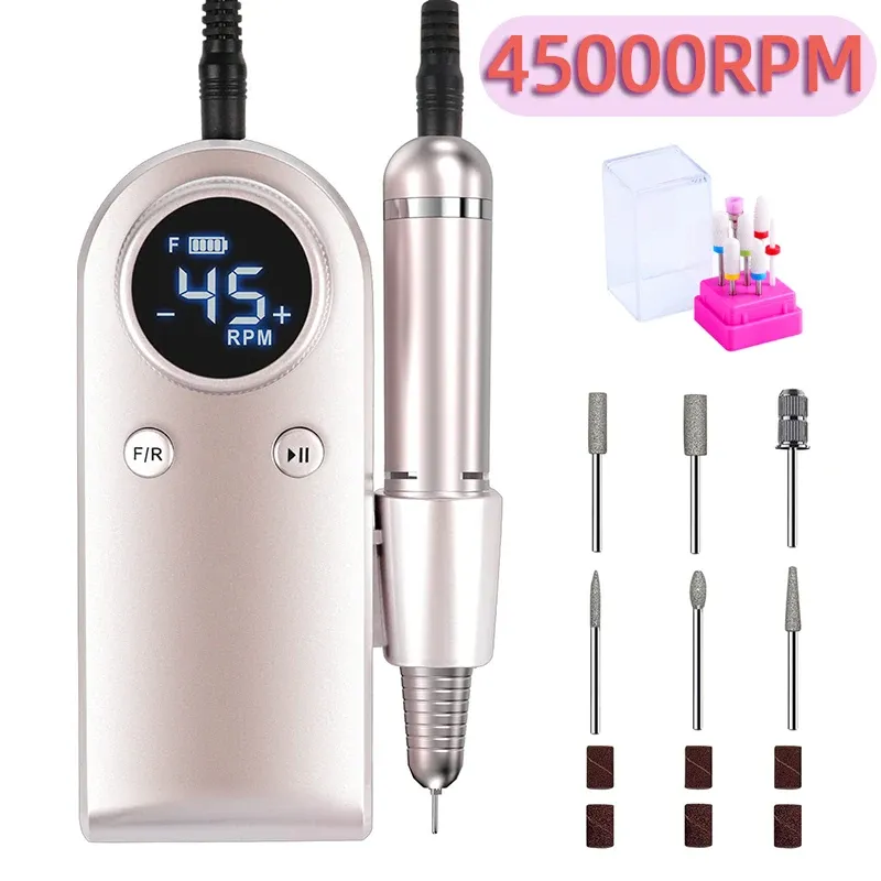 Kit High Power 45000 rpm Electric Manicure Nail Borr Raddningsbar nagelborr Hine Akryl Gel Polish Electric Nail File File Tool