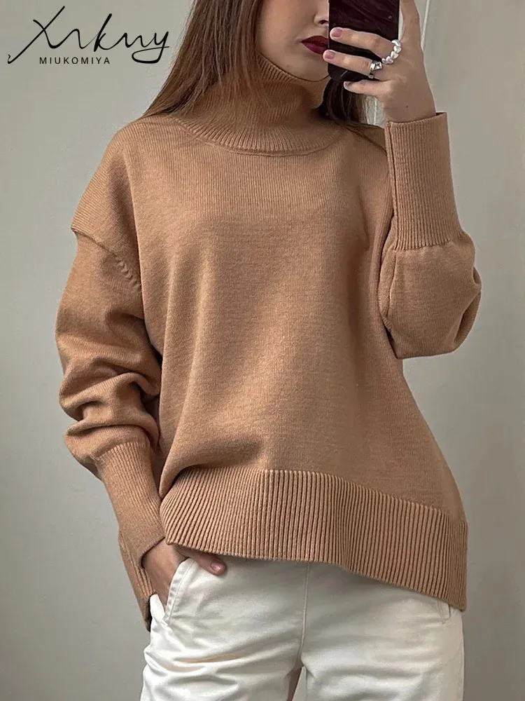 Cable Knit Large Cowl Neck Sweater LINSI Cold-Shoulder Turtleneck