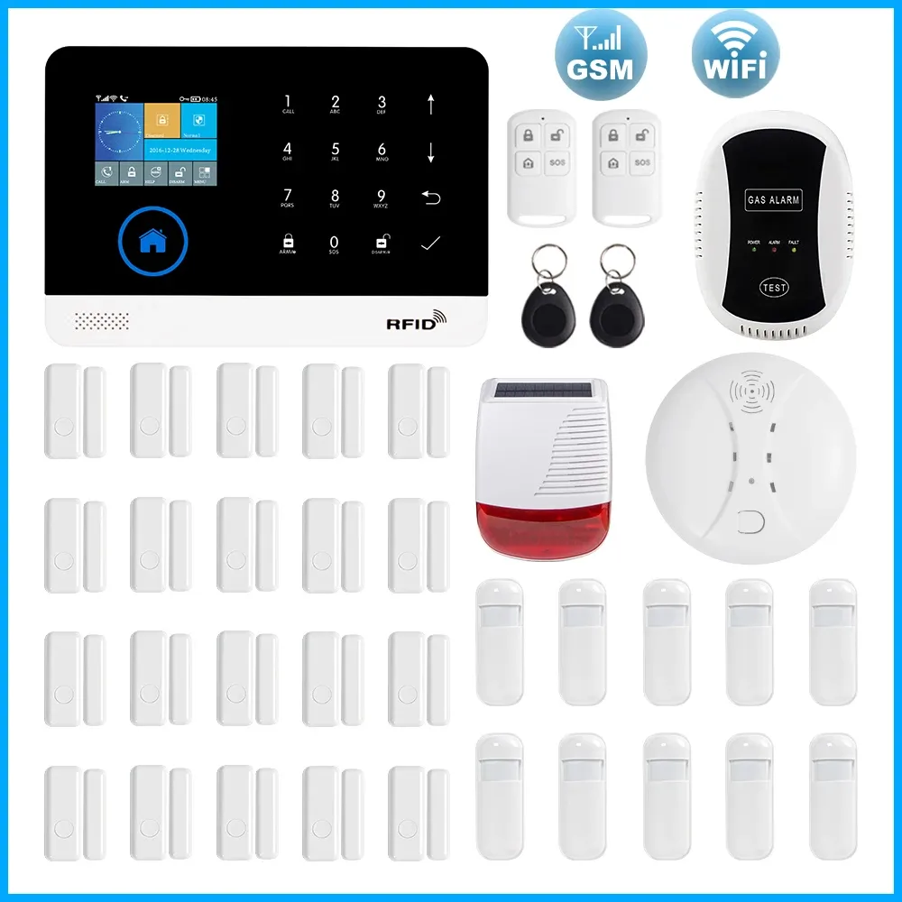 Kits Awaywar Wireless WIFI GSM RFID TFT Security Alarm System kit APP Remote Control Burglar Touch Keyboard Smart Home