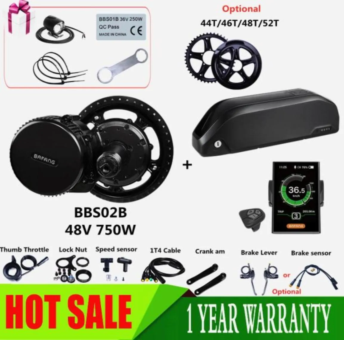 48V 750W BBS02B BBS02 Bafang Mid Drive Electric Motor Kit with New 48V 13AH 175Ah Down Tube Battery98225237141197