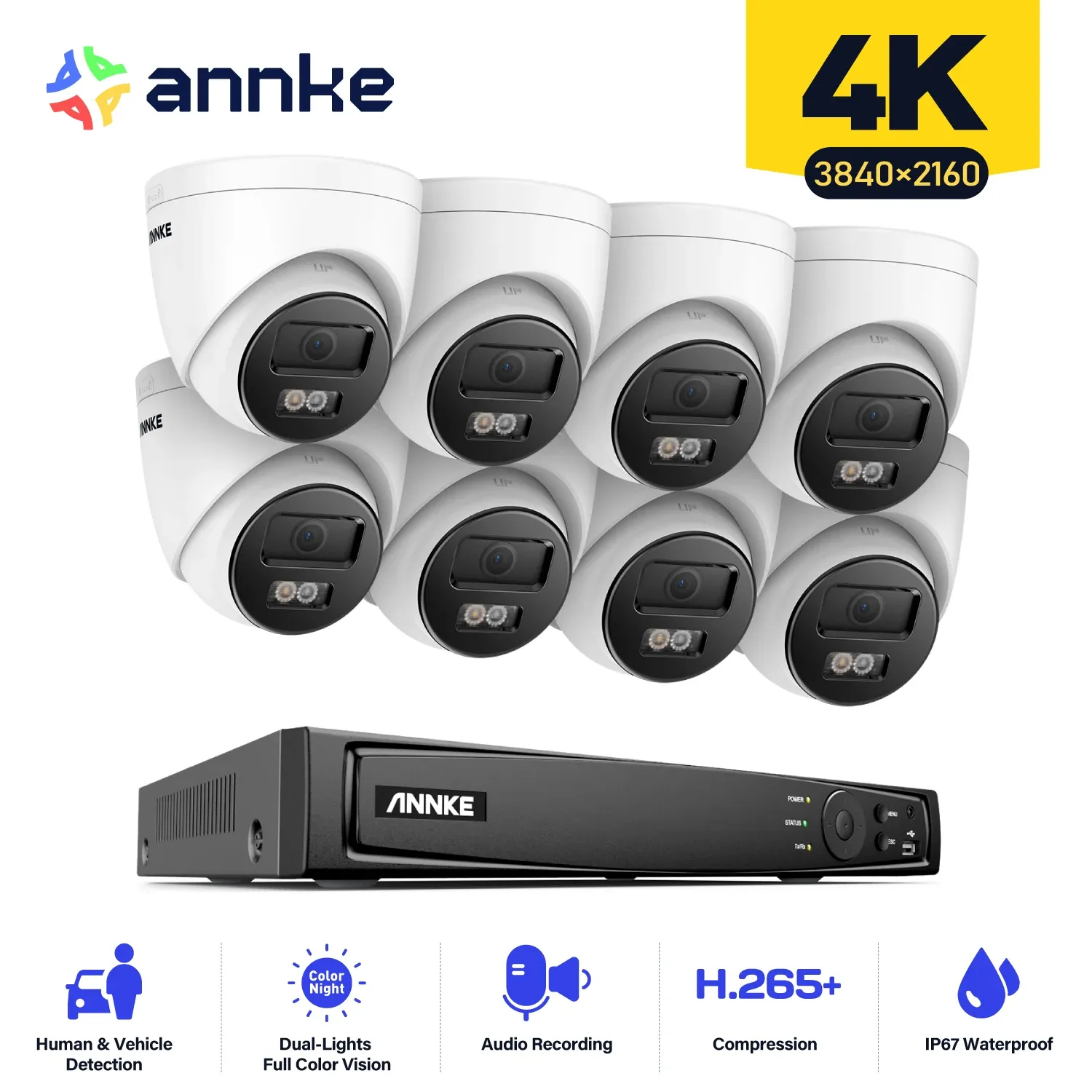 System Annke 4K 16CH Ultra HD POE Система видеонаблюдения NVR Регистратор с 8x 8MP камеры камеры CCTV Audio Запись IP -камера