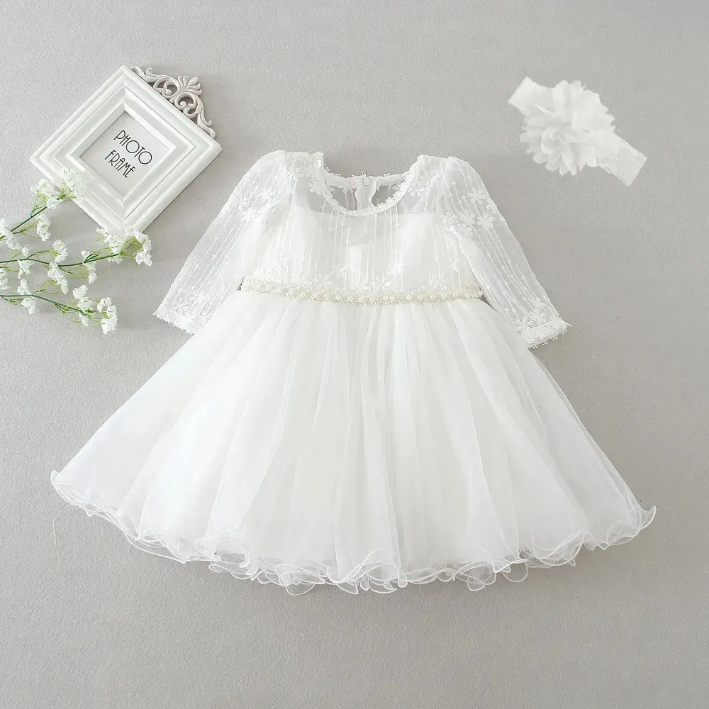 Hetiso Baby Girl Baptism Dress Spädbarnsdopklänningar för flickor 1 Första födelsedagsfest Prinsessan Bollklänning för bröllop 3-24m 240323