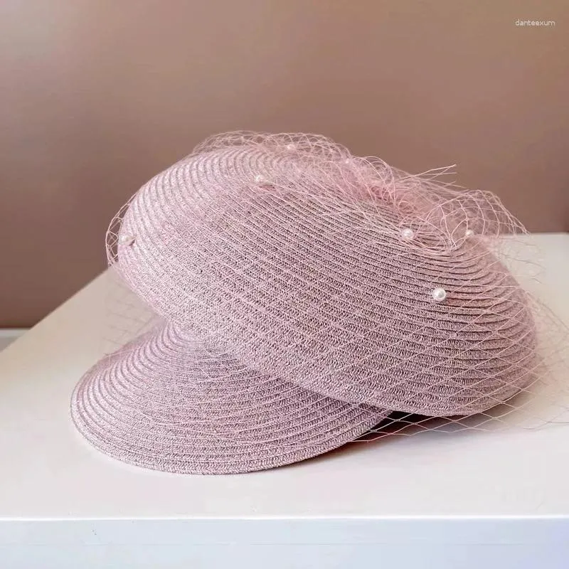 Berets Summer Japan miękka oddychająca trawa Pearl Mesh Lady Octagonowy kapelusz Kobiet Kobiet Visors Cap
