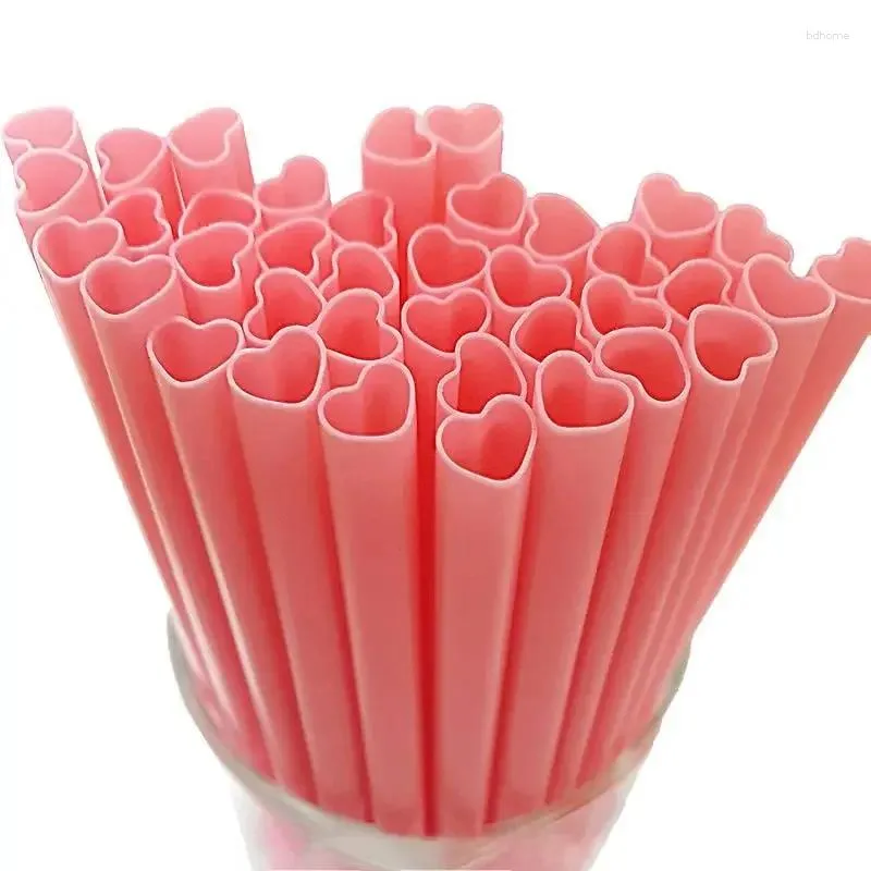 Disposable Cups Straws Love Heart Drinking Straw Supplies Accessories Pink Red Color Outdoor Party Separate Package
