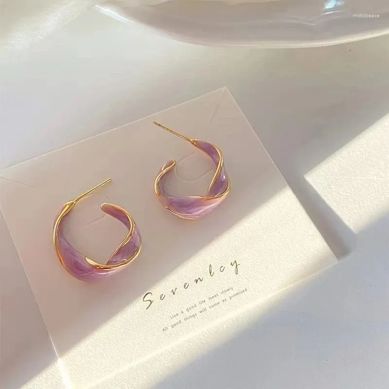 Dangle Earrings Fashion Lavender Purple For Woman Metal Golden Twisted Art Line Stud Gift Jewelry Wholesale