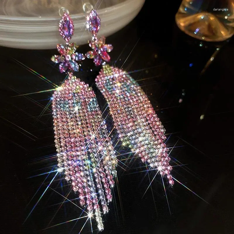 Boucles d'oreilles en pente cristal coloré brillantes pour femmes