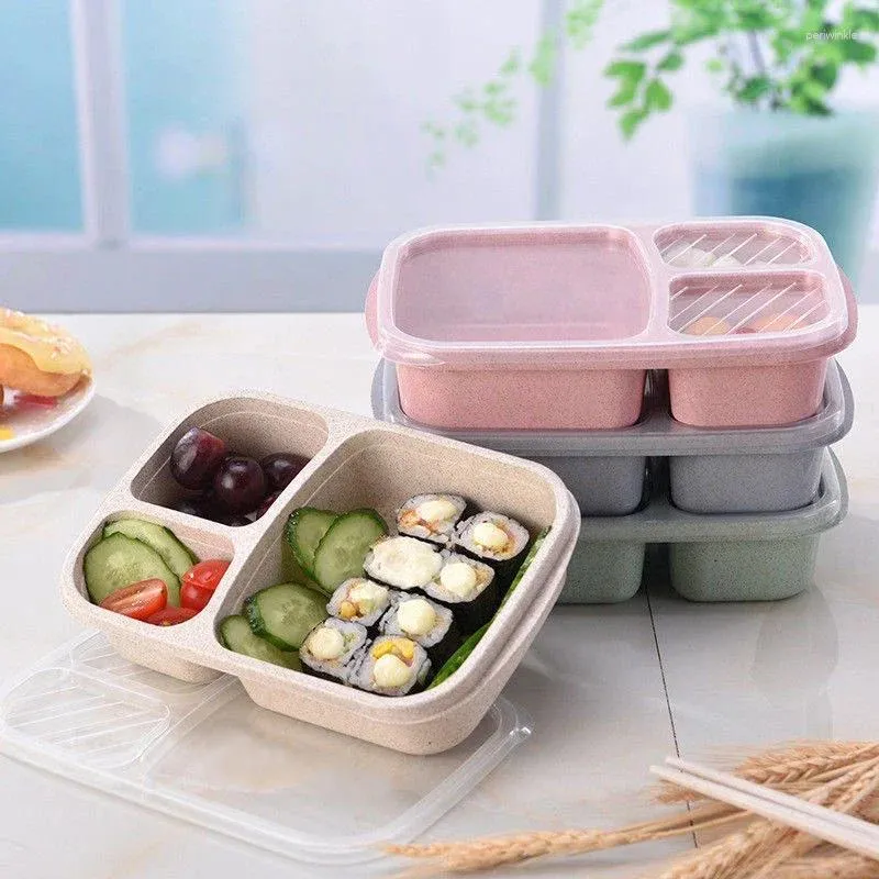 Servis läckofast lunchlåda 3 fack med lock friskt material bärbara fruktförvaring containerbarn