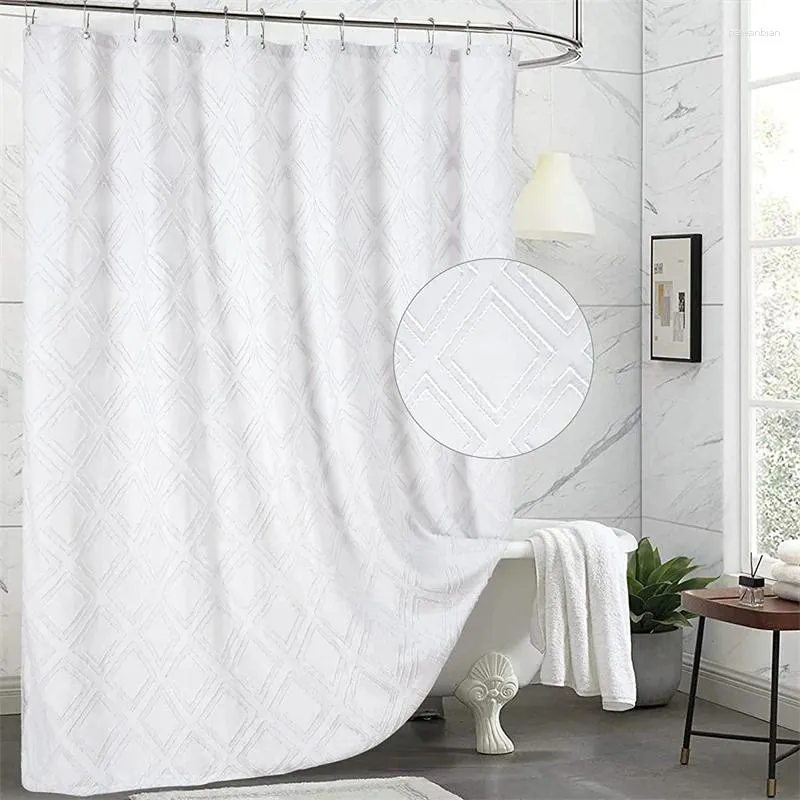 Shower Curtains White Tufted Farmhouse Curtain With Diamond Ruffle Pattern Elegant Chic Embroidered Fabric Boho For Bathr