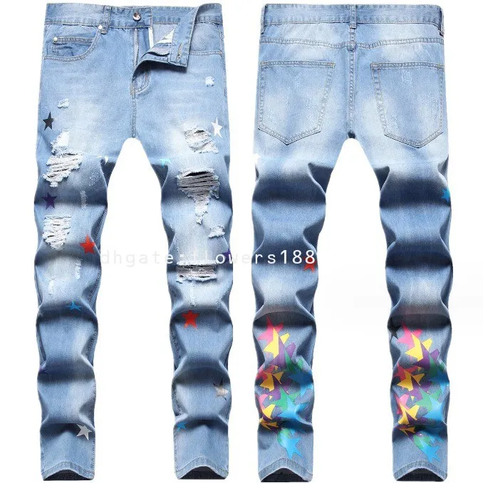 Jeans maschile in stile americano hip hop west costndy west trendy maschile di grado 4 star strappato stampa digitale piccola gamba dritta jeans jeans camicia camicia camicia camicia da donna