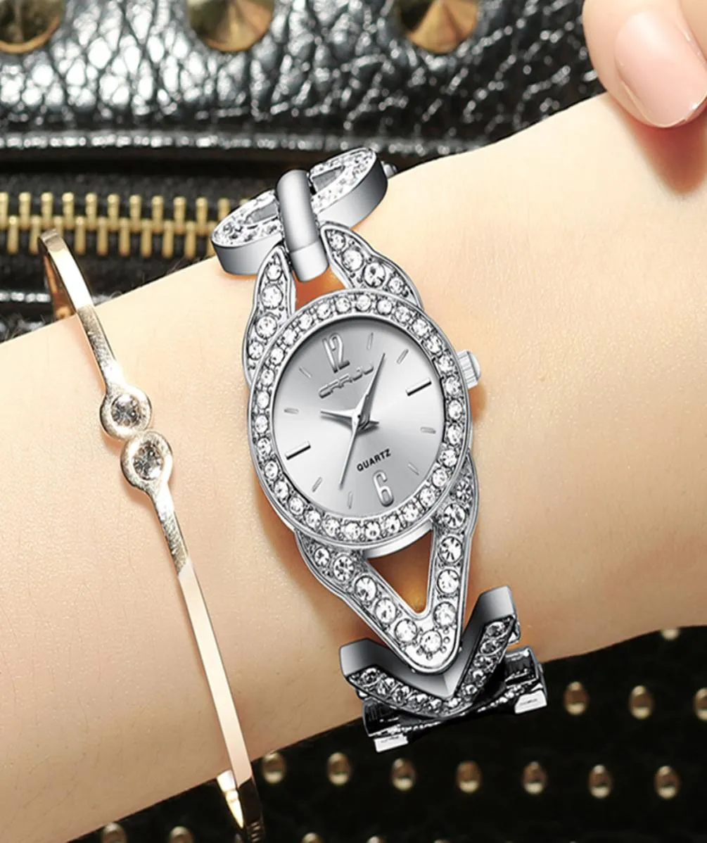 Les femmes regardent crrju reloj mujer classique mode bling diamant bracelets robe wristwatch pour dames horloge en acier inoxydable1546210
