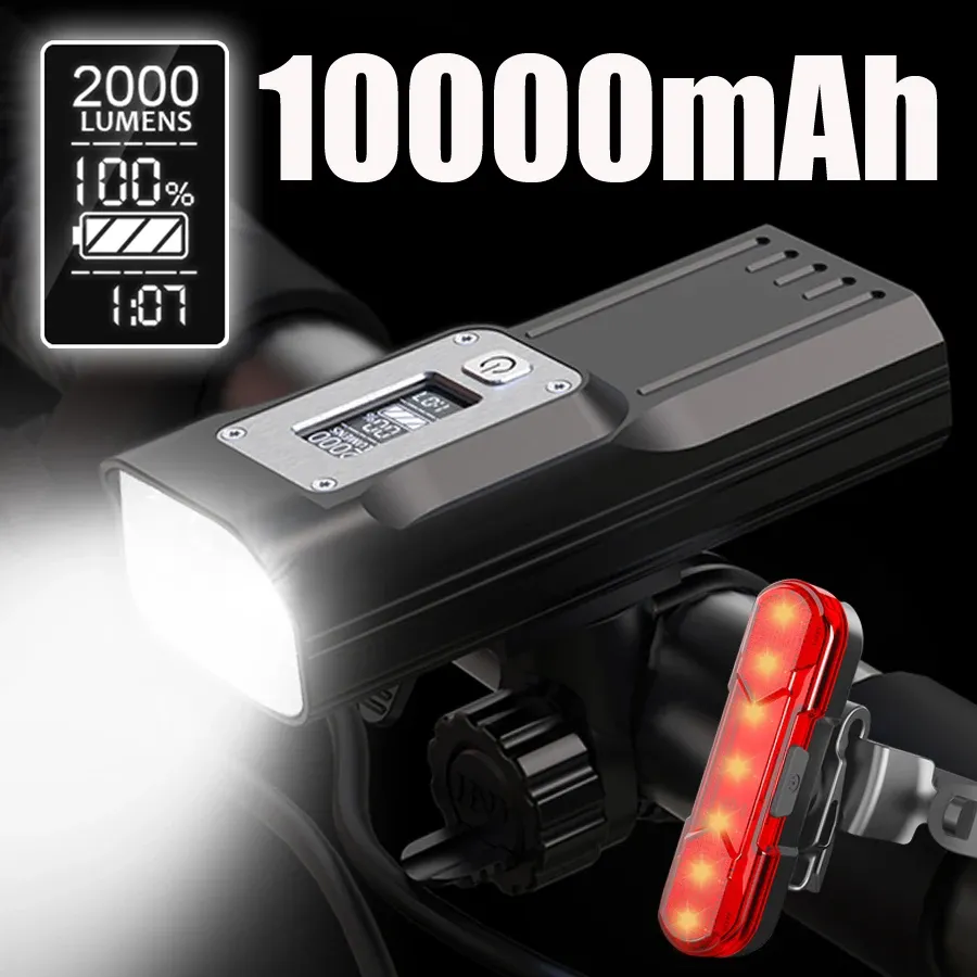 Lights Newboler 2000 Lumen 8 LED Bicycle Headlight 10000mAh Bike Light aluminium USB Bicycle de bord Chargement Light