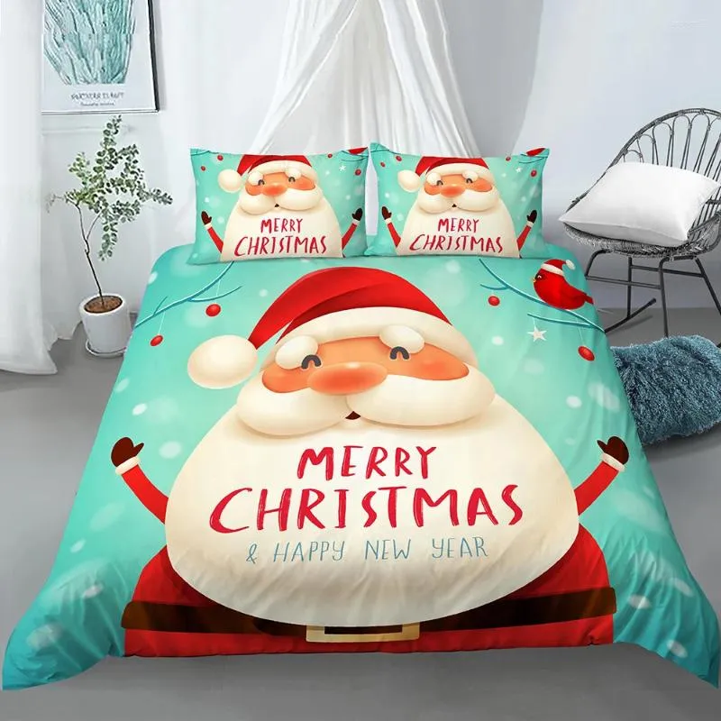 Beddengoedsets 2024 Kerstset Kerstman dekbedoverdeksel met 1/2pcs Pillowcase Coverter Home Textiles cadeau voor kinderen