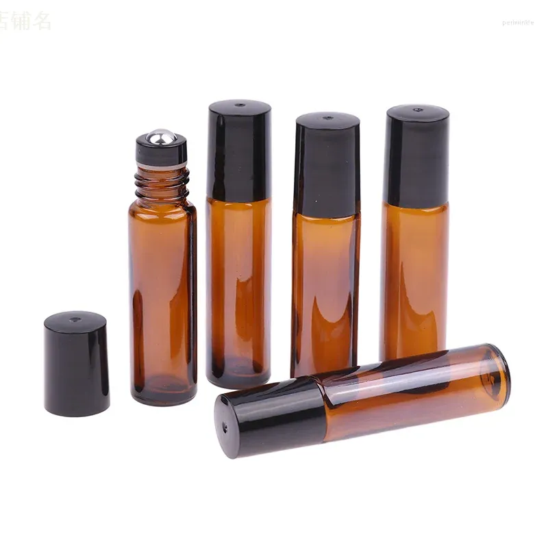 Storage Bottles 10ml Amber Thin Glass Roll On Bottle Sample Test Essential Oil Vials With Roller Metal Ball