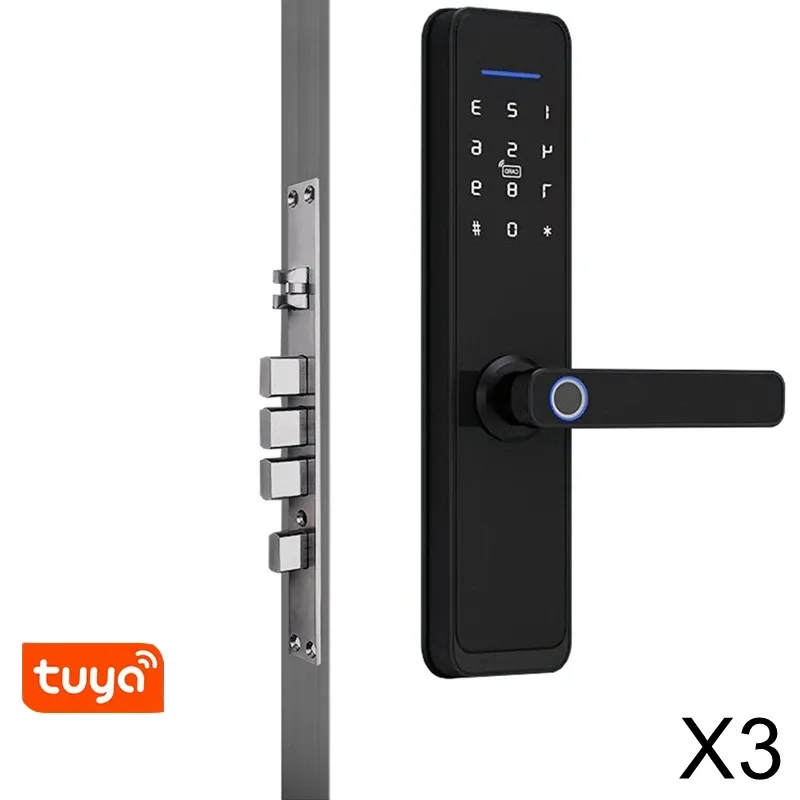 Lock Tuya Wifi Smart Door Lock Touch Screen Password Kaypad Fingerprint IC Card APP Remote Control Electronic Wooden Door Lock X3