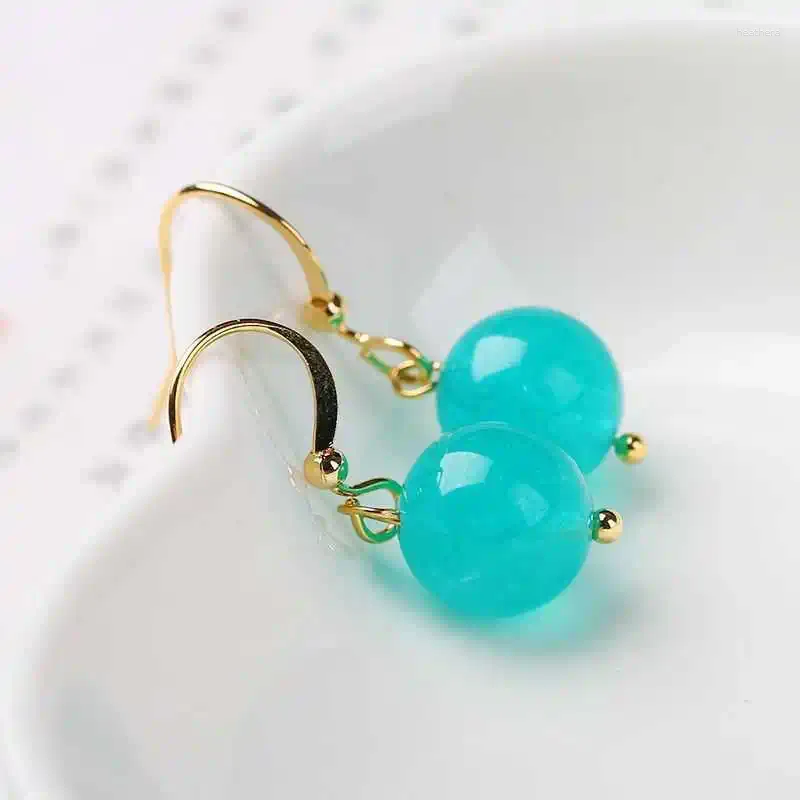 Boucles d'oreilles en peluche à la main 10 mm Aquamarine Perles 18K Gol