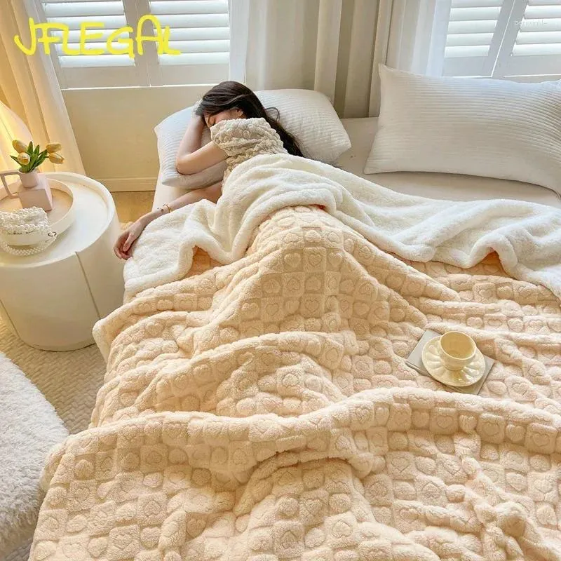 Filtar jflegal 2024 Jacquard dubbel lager förtjockat varmt kärleksmönster fleece kast säng soffa tupplur Cobijas para cama