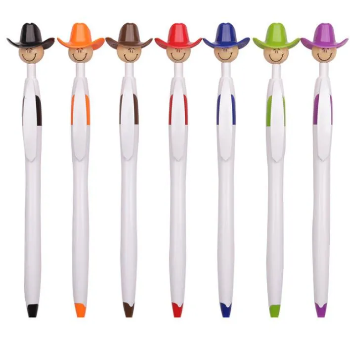 Asorted Color Dark Face Topper Mop Man Head West Cowboy Cap Hat Plastic Ball Pen Nowator Kawaii School Statio965a4421773