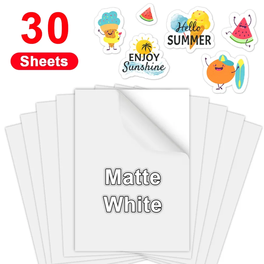 Papier 30 vellen A4 Glossy mat wit afdrukbaar vinylsticker papier selfadhesive copy papier voor inkjet printer a4 transparant papier