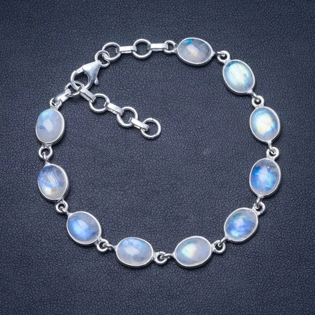 Bracciali arcobaleno naturale arcobaleno moonstone 925 braccialetto in argento sterling 6 3/48 "Q2820