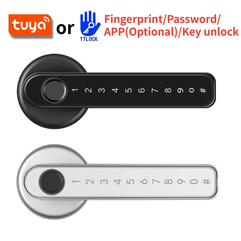Bloquear Tuya Electronic Smart Door Lock Ttlock com impressão digital biométrica / senha / app / key desbloqueie USB cobrança de emergência freeshipping