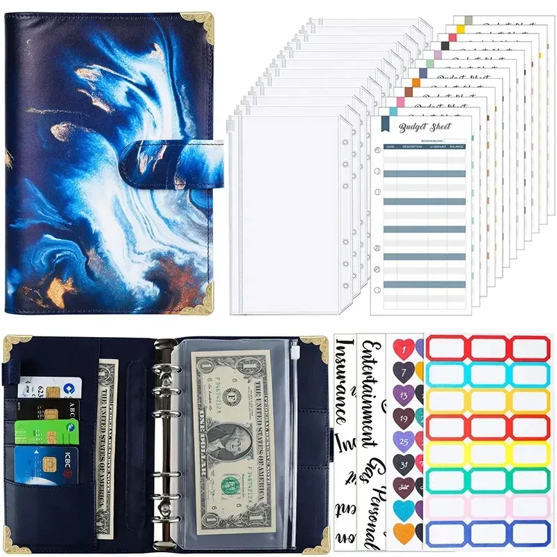 Anteckningsböcker Budgetbindemedel A6 Budgetbindemedel med blixtlås kuvert Premium Pu Leather Money Organizer för kontantstoppning Budgetplanerare