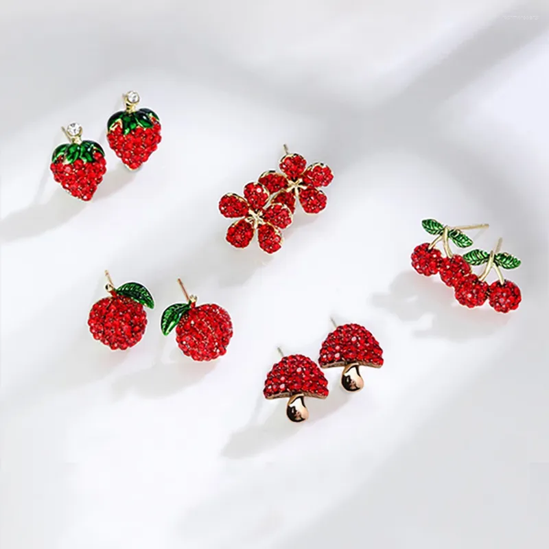 Dangle Earrings 2024 S925 Silver Needle Cherry Mushroom Strawberry Apple Flower Red Stud Fashion Personality