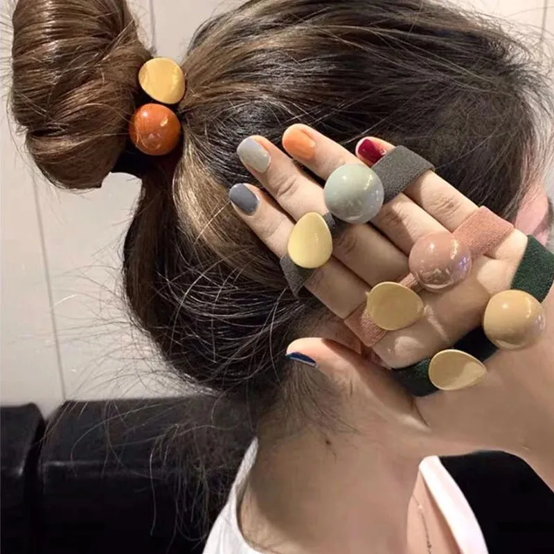 Korea Style Hair Ropes Cute Simple Width Color Metal Ball Elastic Hair Bands for Girl Women Fashion Hair Accessories1. for Korea Style Hair Ropes