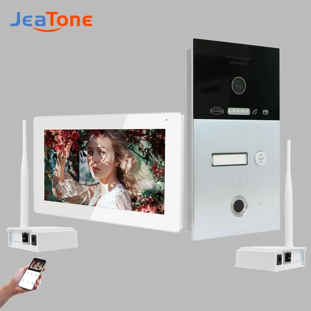 Doorbells Jeatone WIreless IP Video Intercom System With Fingerprint Recognition Access Control 720P CAT5/5E Wireless Video Doorbell